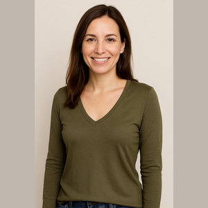 Bozzolo olive green stretch lightweight long sleeve V Neck tee, size Large, NWOT